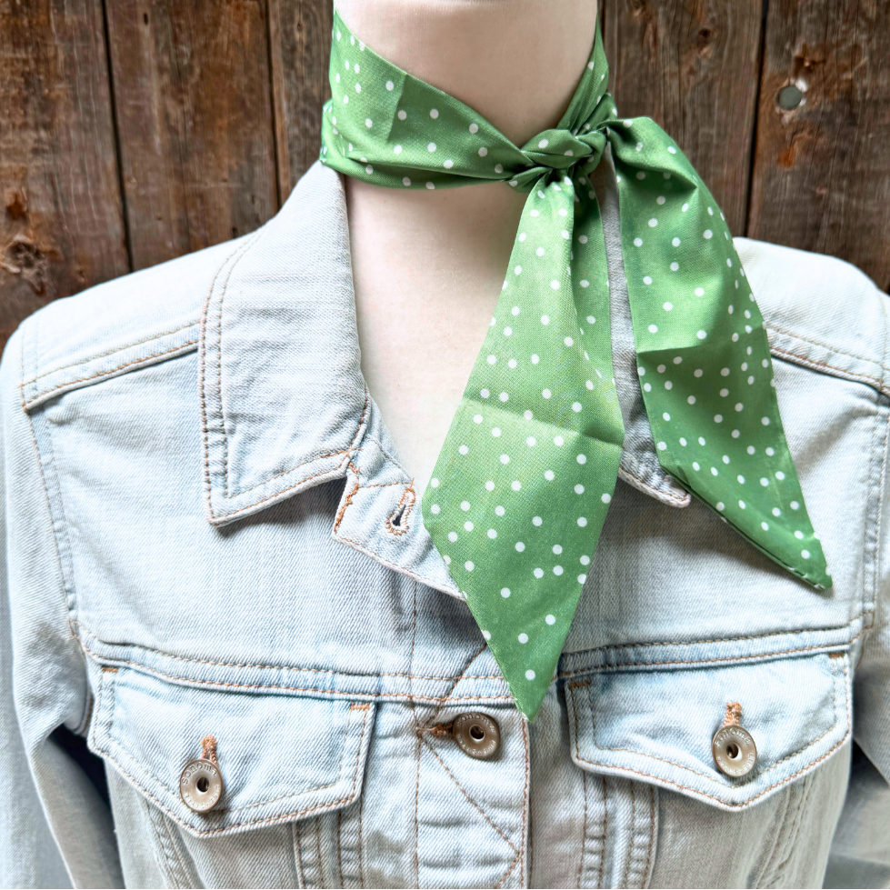 Rodeo Drive - Green and White Western Skinny Mini Wild Rag Scarf / Cowgirl Necktie #TW140