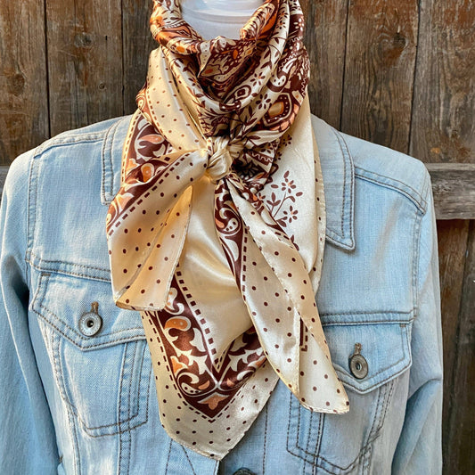 Rodeo Drive - 35X35" Tan/Brown Polka Dot & Paisley Wild Rag/Scarf WR445