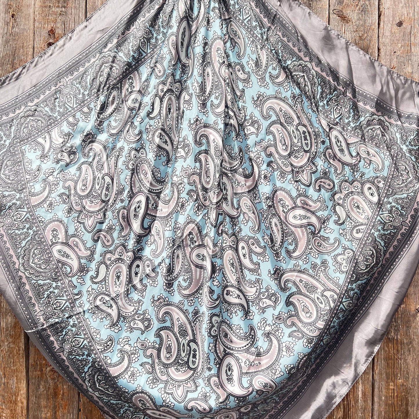Rodeo Drive - 35X35"  Grey & Turquoise Paisley Wild Rag / Scarf WR2144