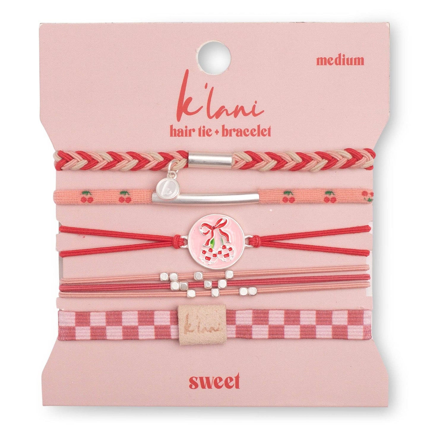 K'lani hair tie bracelets - "Sweet" Pink Cherry Hair Tie Bracelets: Small