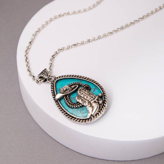 SP Sophia Collection - Western Turquoise Hat & Boot Teardrop Pendant Necklace: Blue