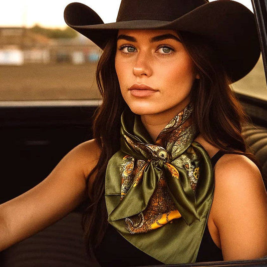 Rodeo Drive - 35X35" Olive Tone Paisley Wild Rag / Scarf WR1001