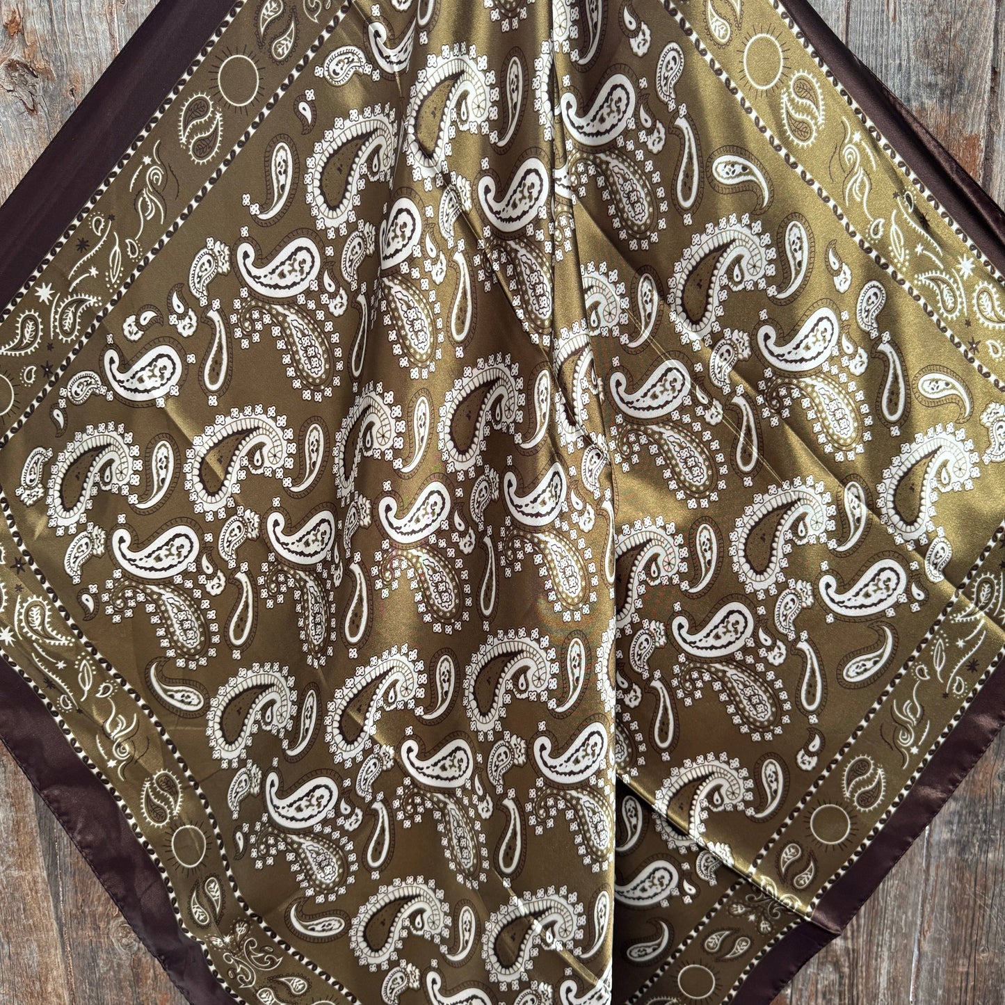 Rodeo Drive - 35X35" Sage and Brown Floral Paisley Wild Rag / Scarf WR3385