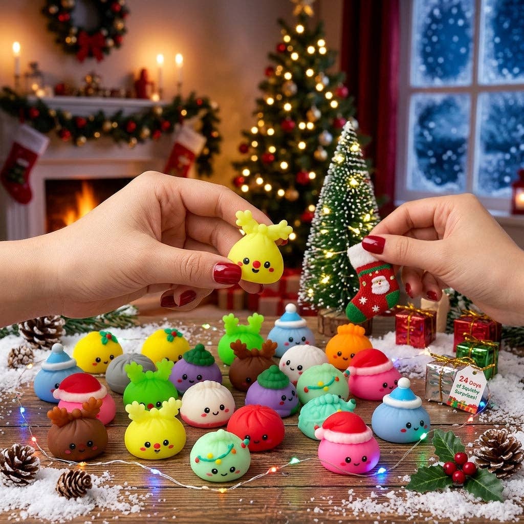 Aili's Corner - Christmas Holiday Advent Calendar- Mochi Dumpling Squishy- 24 Pcs Fidget Toy Set