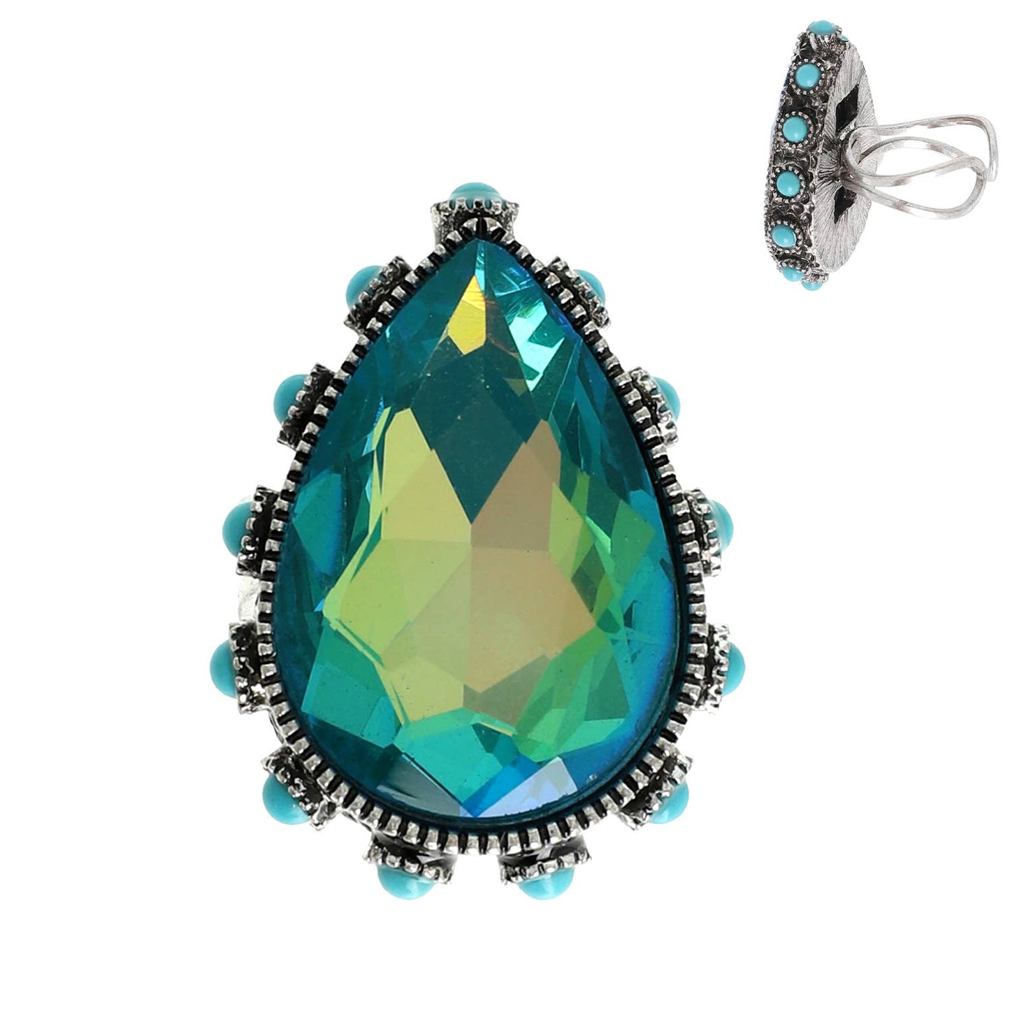SP Sophia Collection - Western Teardrop Cut Crystal Stretch Ring: Blue