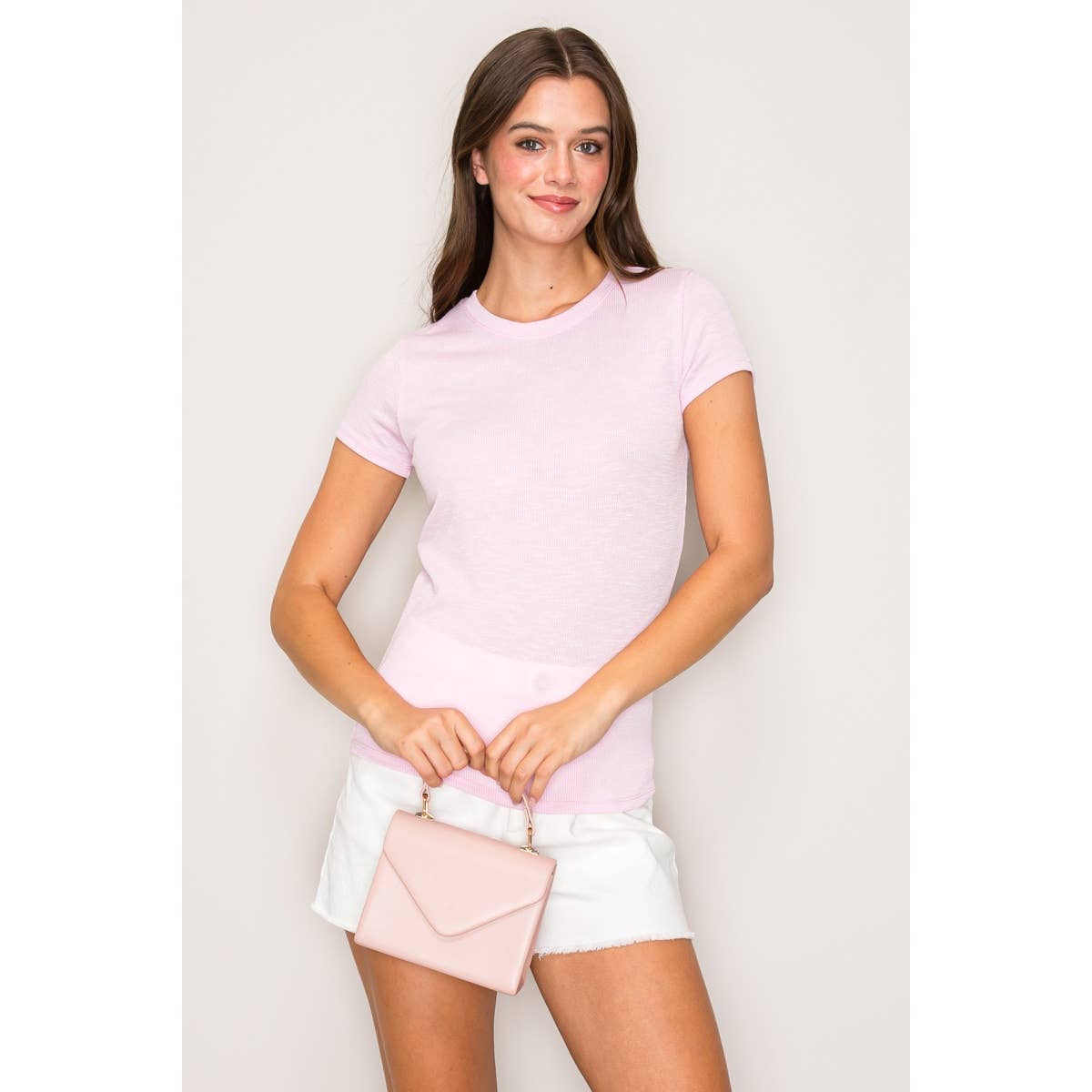 Popular 21 - Crew Neck Short Sleeve Rib Knit Basic Tee: Black / S-M-L(2-2-2)