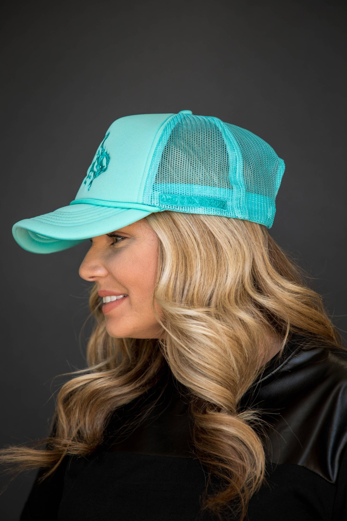 West & Co. - Turq Trucker Cap w/Turq Embroidered Bucking Horse Design