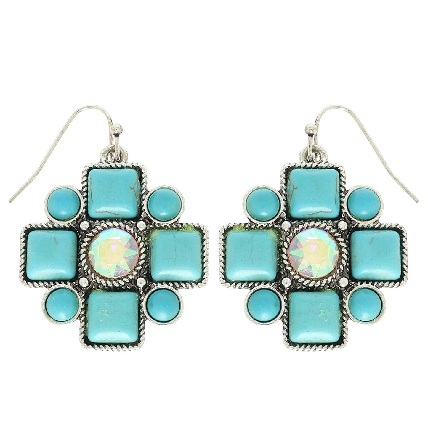 SP Sophia Collection - Western Crystal Turquoise Cross Earrings : Iridescent