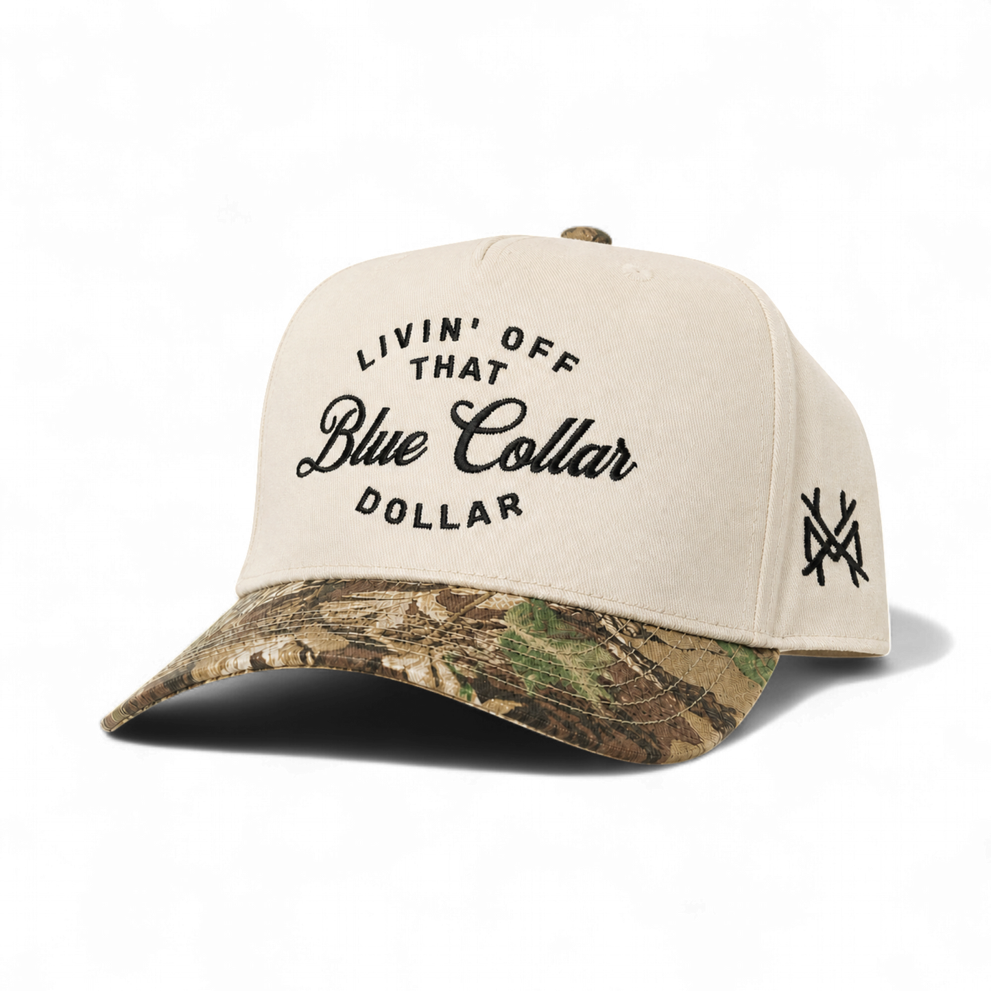 The Mad Hatter Co - Blue Collar Dollar Trucker Hat: Retro Mossy Oak Breakup Country/Black