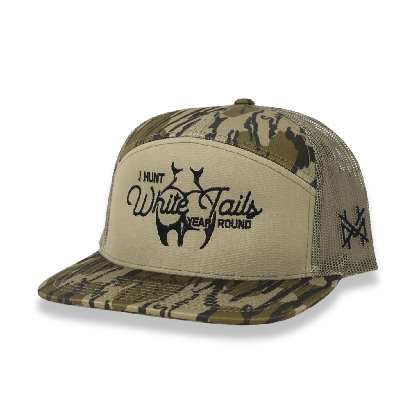 The Mad Hatter Co - I Hunt White Tails Year Round Trucker Hat : 7 Panel Bottomland/ Loden/ Bottomland