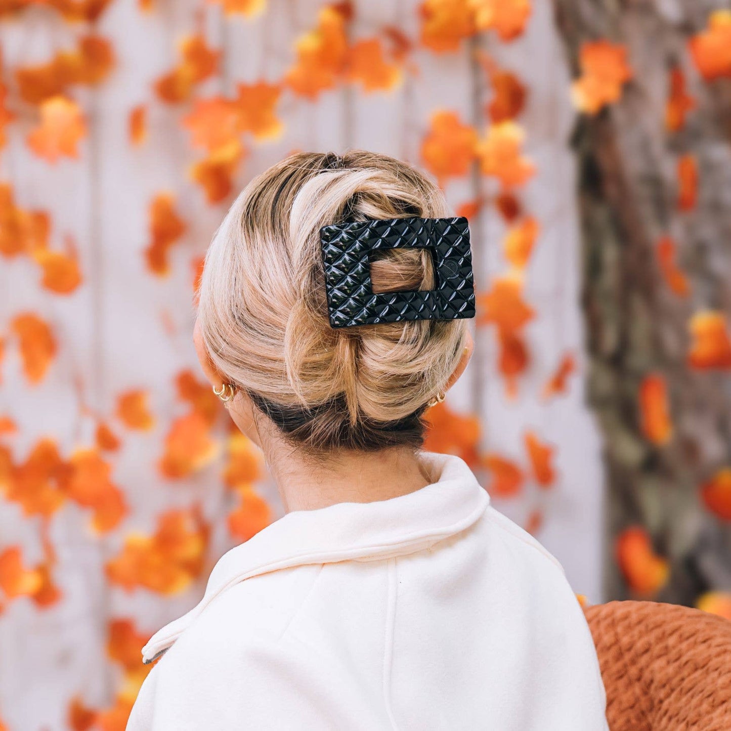 TELETIES - Flat Rectangle Hair Clip | Large | Jet Black Quilted