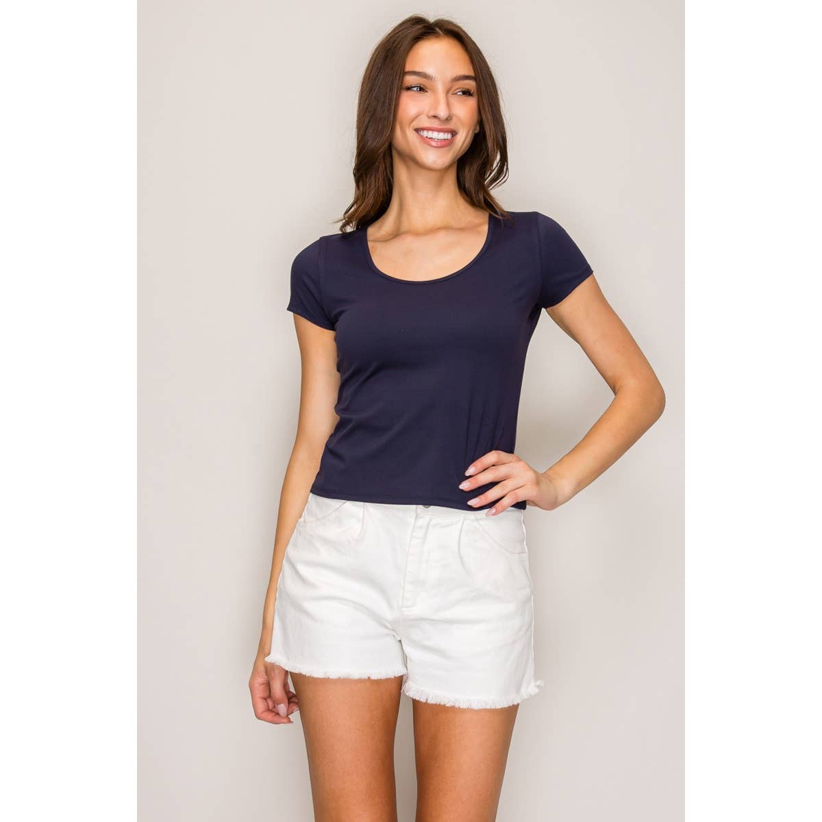 Popular 21 - Ultra Soft Scoop Neck Short Sleeve Top: Navy / S-M-L(2-2-2)