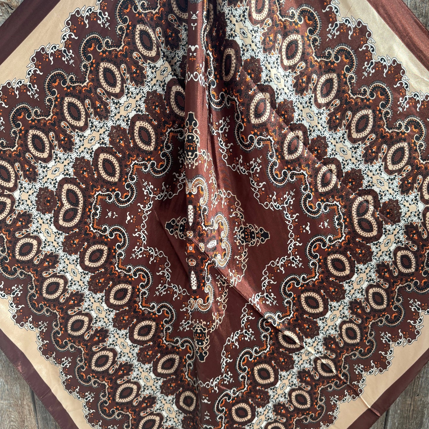 Rodeo Drive - 35X35"  Brown and Tan Paisley Wild Rag / Scarf WR913