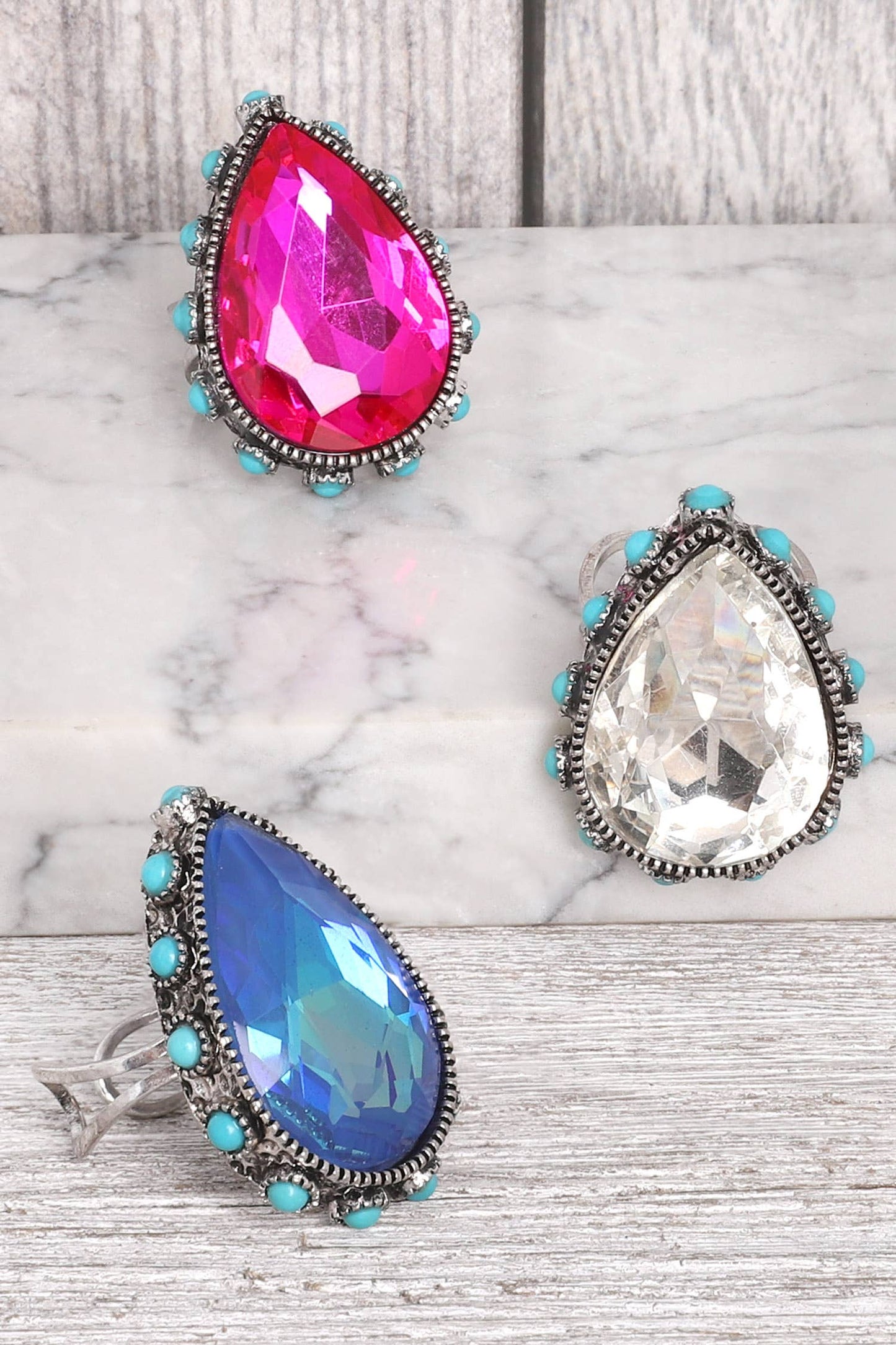 SP Sophia Collection - Western Teardrop Cut Crystal Stretch Ring: Turquoise Green