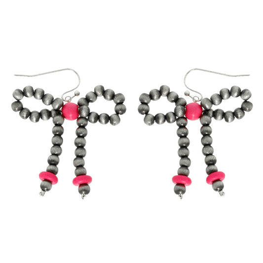 SP Sophia Collection - Western Pearl Bead Bowknot Earrings : Pink