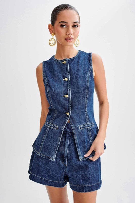 By Claude - WOMEN FASHION DENIM TWO PIECE SET: Navy / S