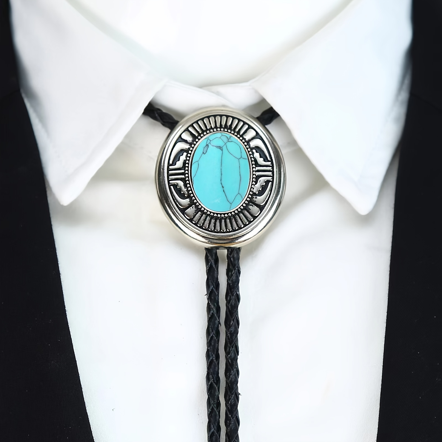 SimpleNGreat - Western Turquoise Cowboy Bolo Tie Necklace
