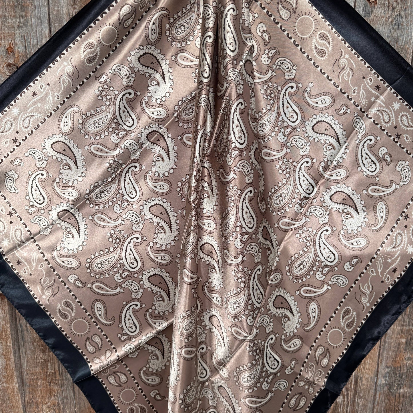 Rodeo Drive - 35X35"  Black and Tan Floral Paisley Wild Rag / Scarf WR3383