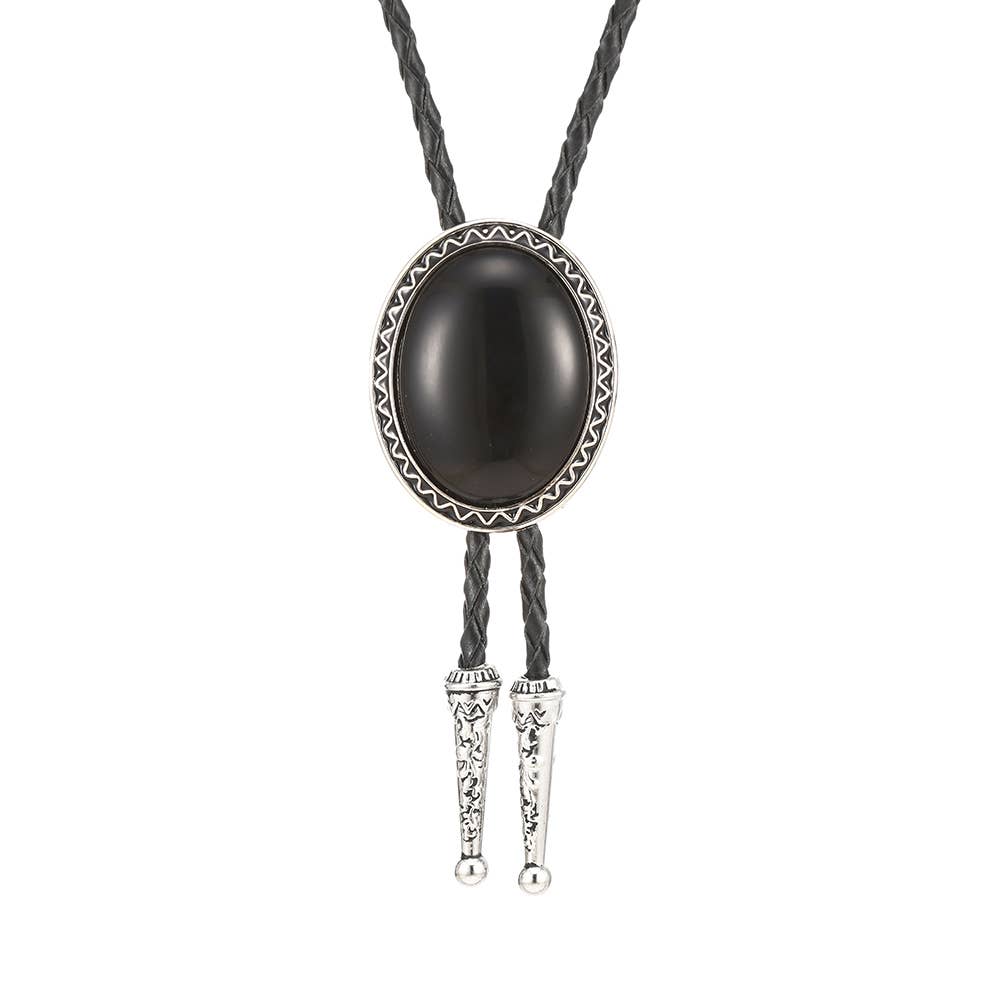 SimpleNGreat - Cowboy Oval Onyx Bolo Tie