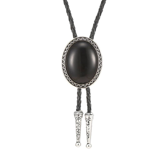 SimpleNGreat - Cowboy Oval Onyx Bolo Tie