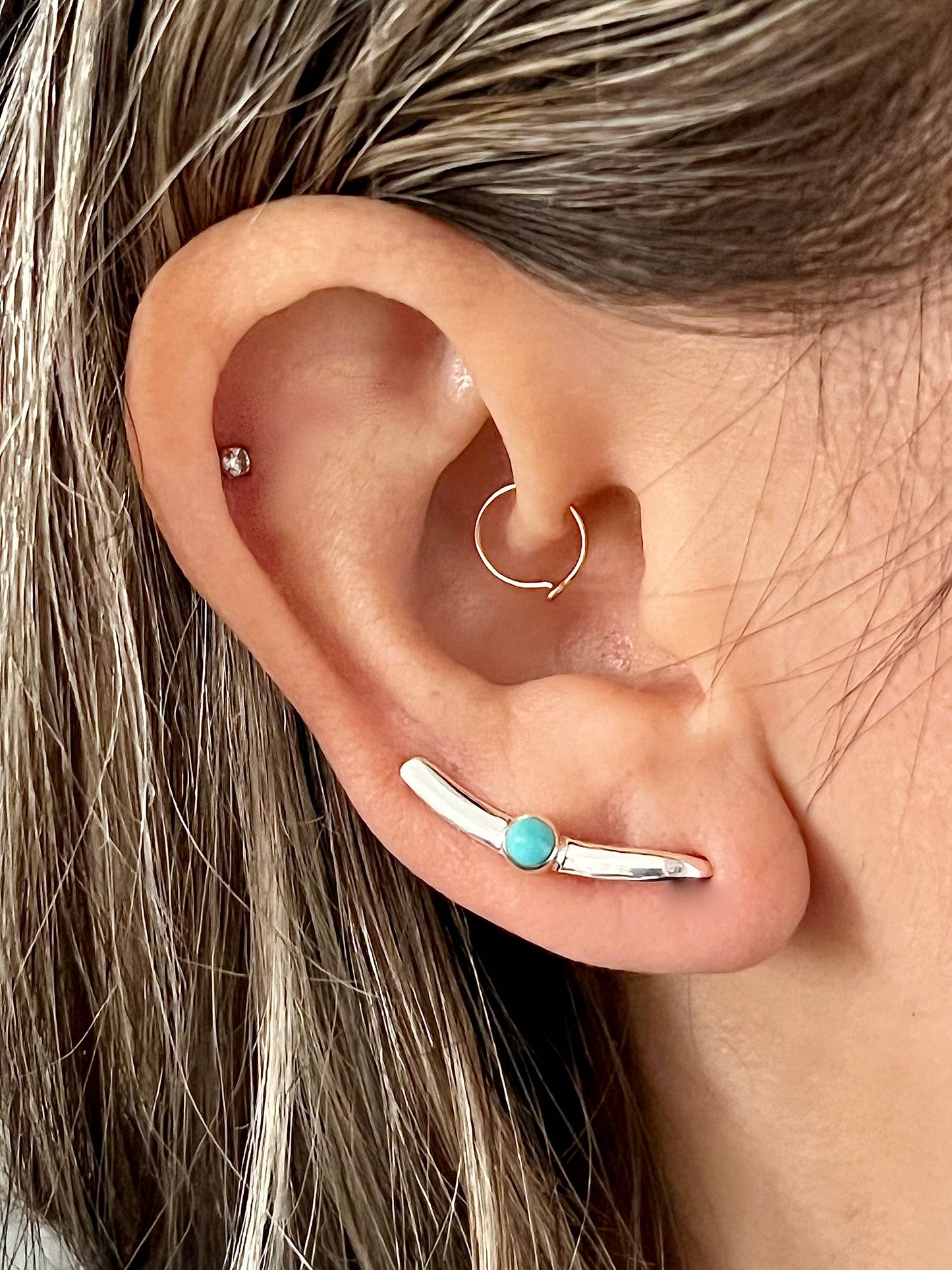 Baizaar - Sterling Silver Bar Ear Climber with Stone: Turquoise