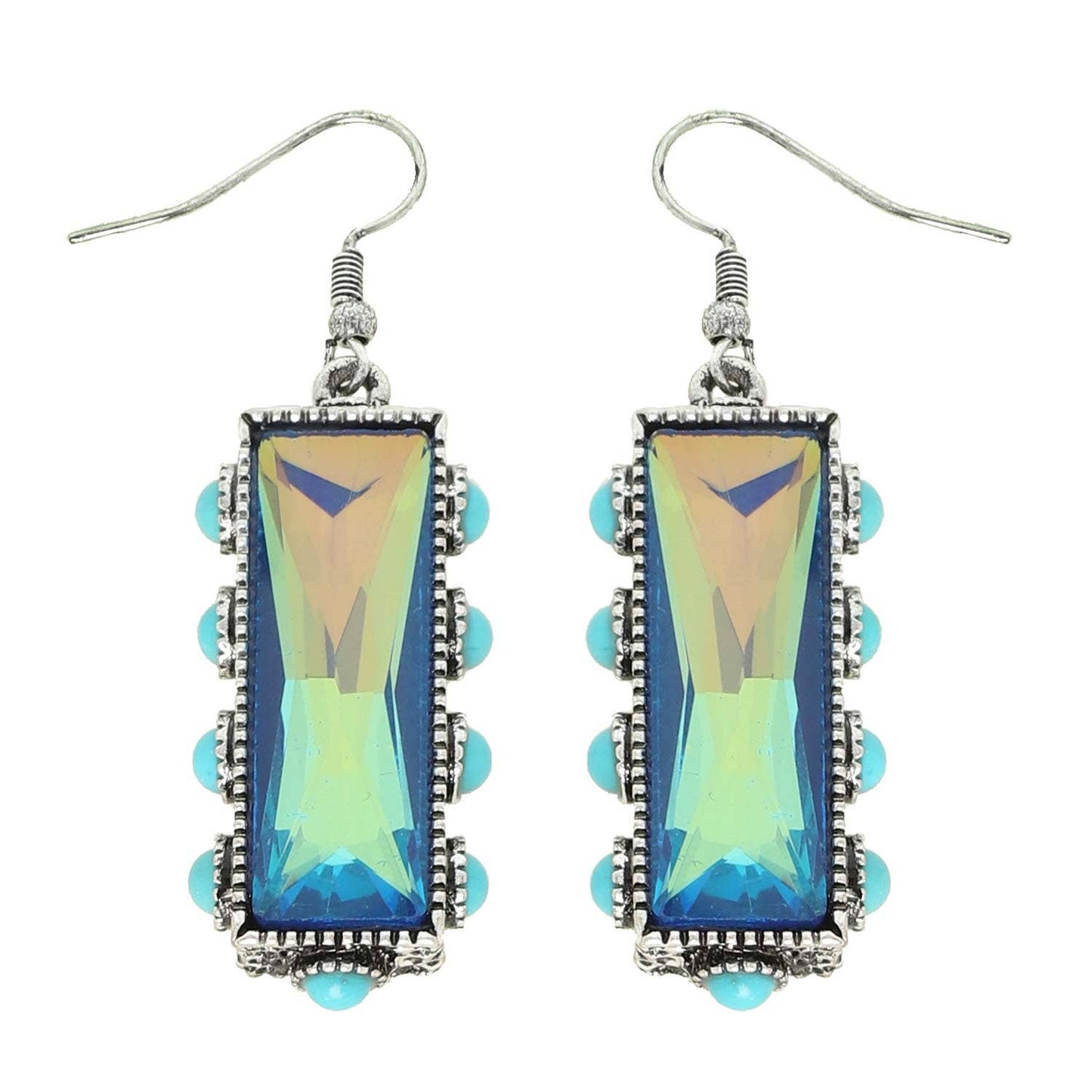 SP Sophia Collection - Western Turquoise Rectangle Gemstone Earrings: Turquoise