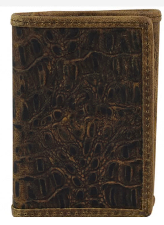 TONY LAMA TRIFOLD WALLET DARK BROWN HORNBACK EMBOSS