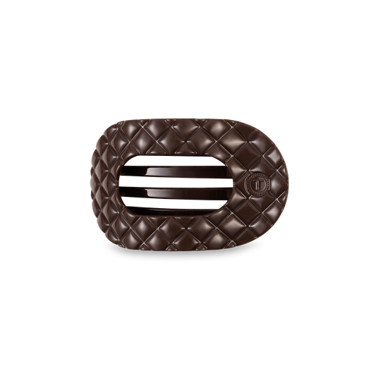 TELETIES - Flat Round Hair Clip | Small | Truly Taupe Quilted