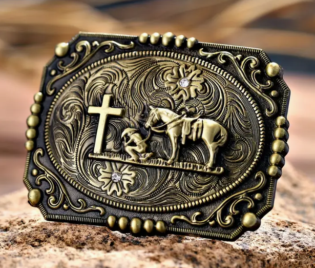SimpleNGreat - Praying Cowboy Belt Buckle 1790: Antique Silver