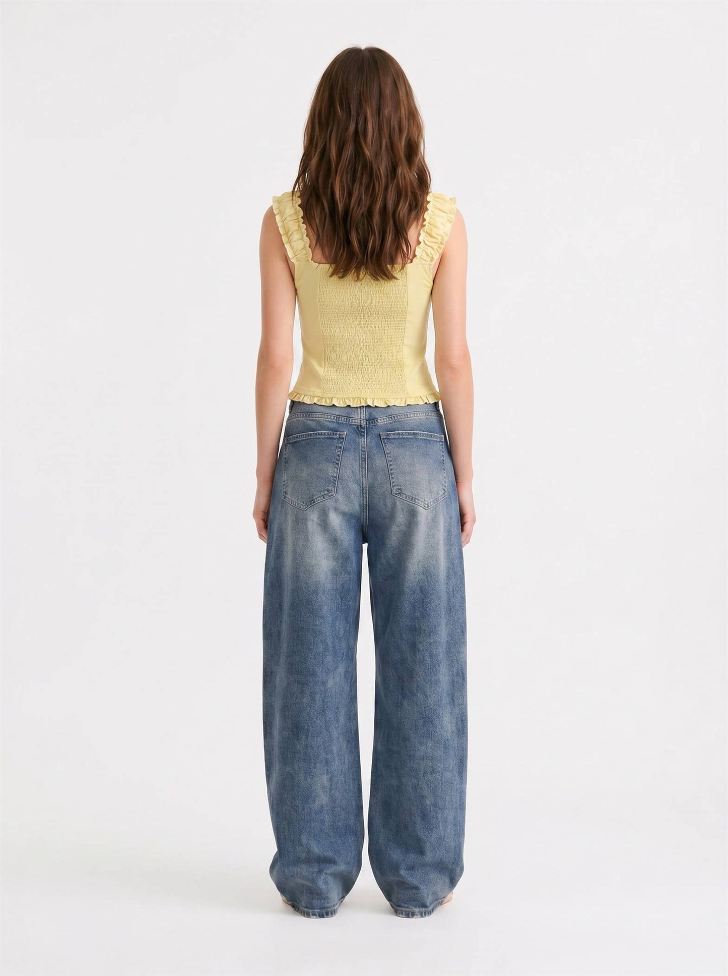 J LINE - RUFFLE STRAP BUTTON DOWN FITTED TOP: DENIM / S-M-L(2-2-2)