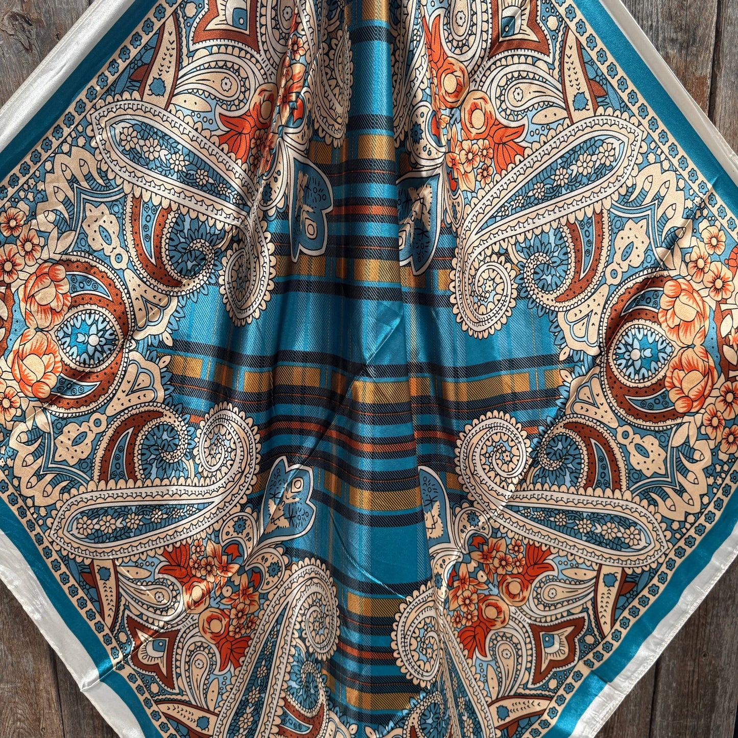 Rodeo Drive - 35X35"  Teal and Cream Paisley Wild Rag / Scarf WR910