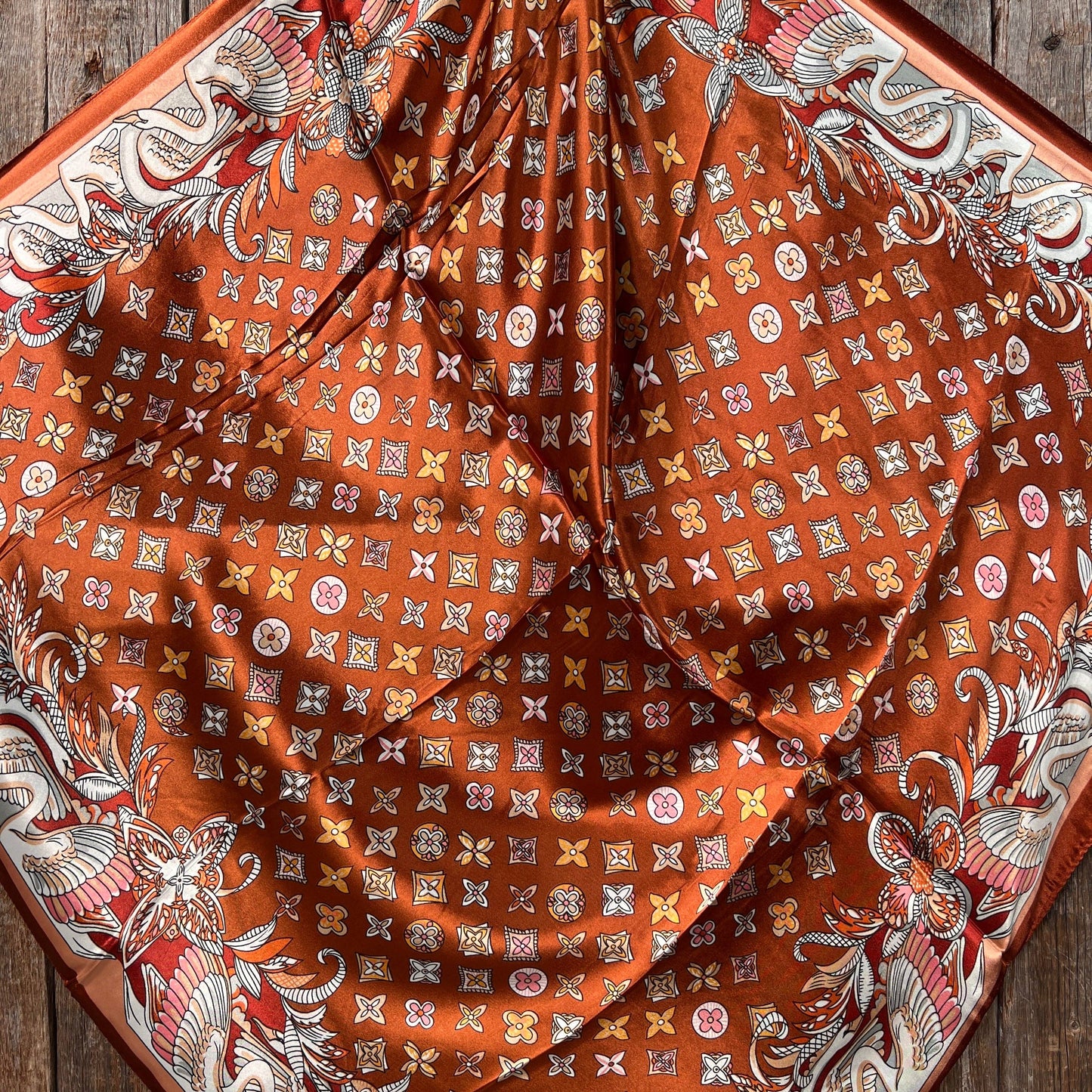 Rodeo Drive - 35X35"  Orange  Multi-Floral Wild Rag / Scarf WR913X