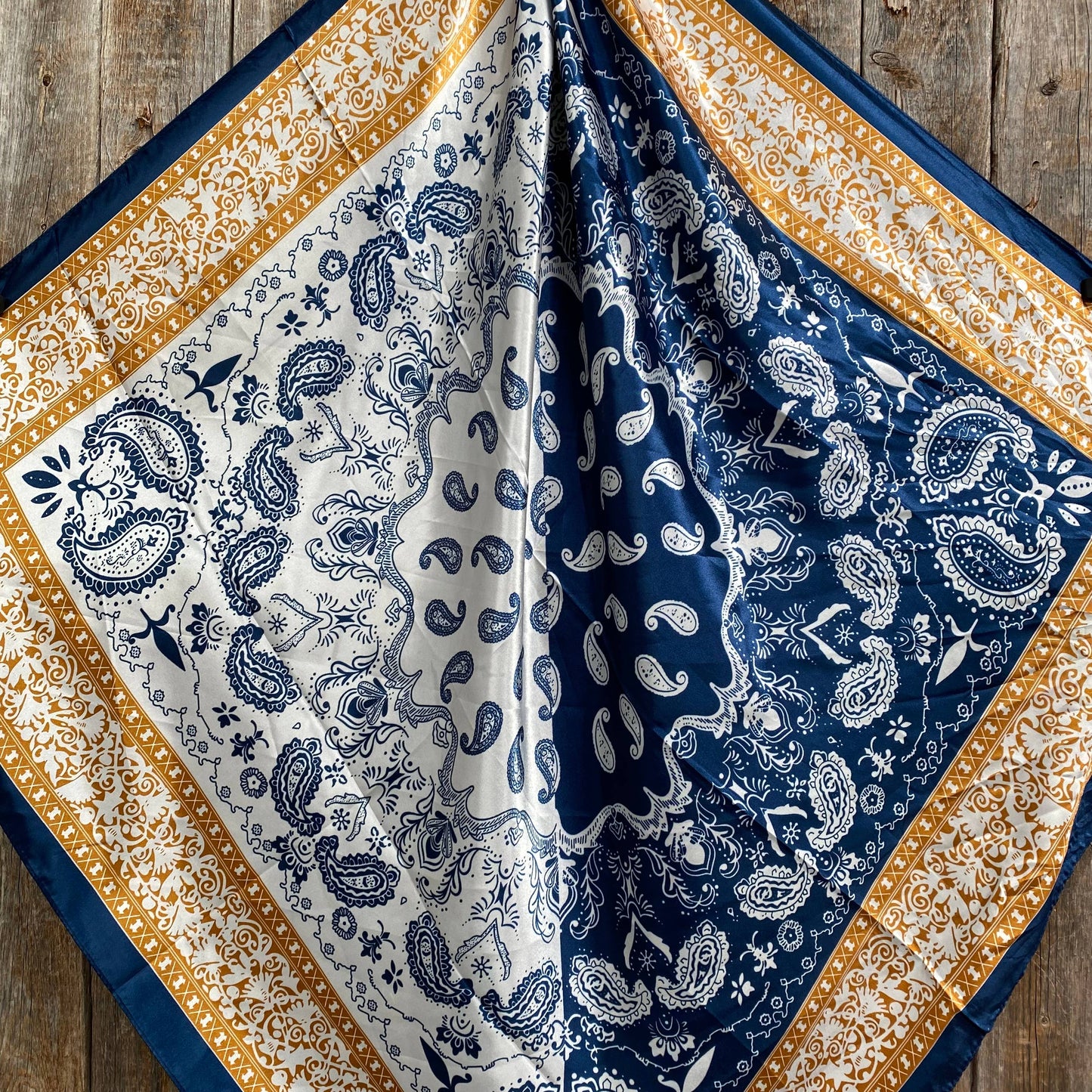 Rodeo Drive - 35X35"  Blue Two-Toned Paisley Wild Rag/Scarf WR3300