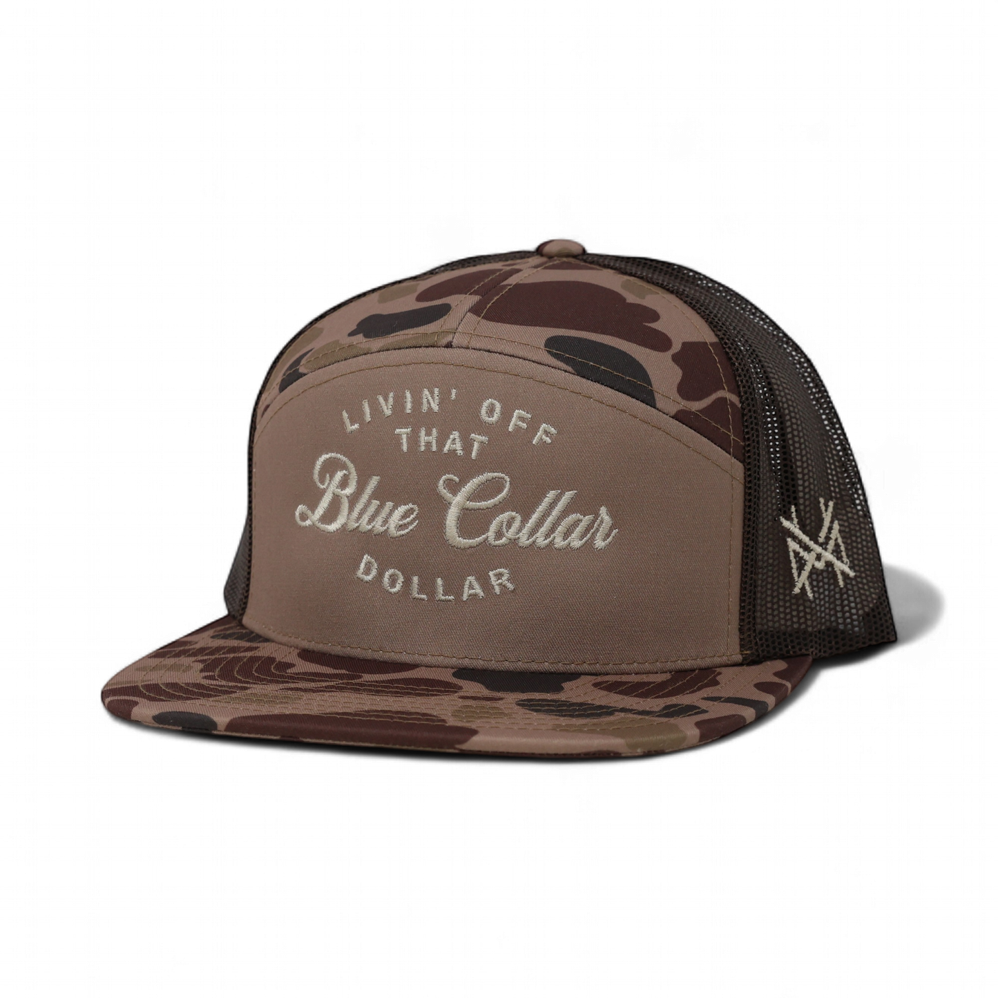 The Mad Hatter Co - Blue Collar Dollar Trucker Hat: Retro Mossy Oak Breakup Country/Black