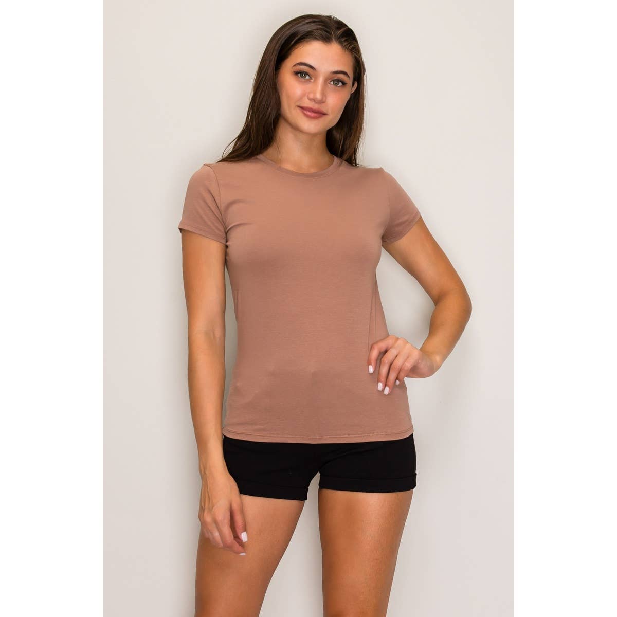 Popular 21 - Crew Neck Short Sleeve Basic Casual Knit Top: Beaver Fur / S-M-L(2-2-2)