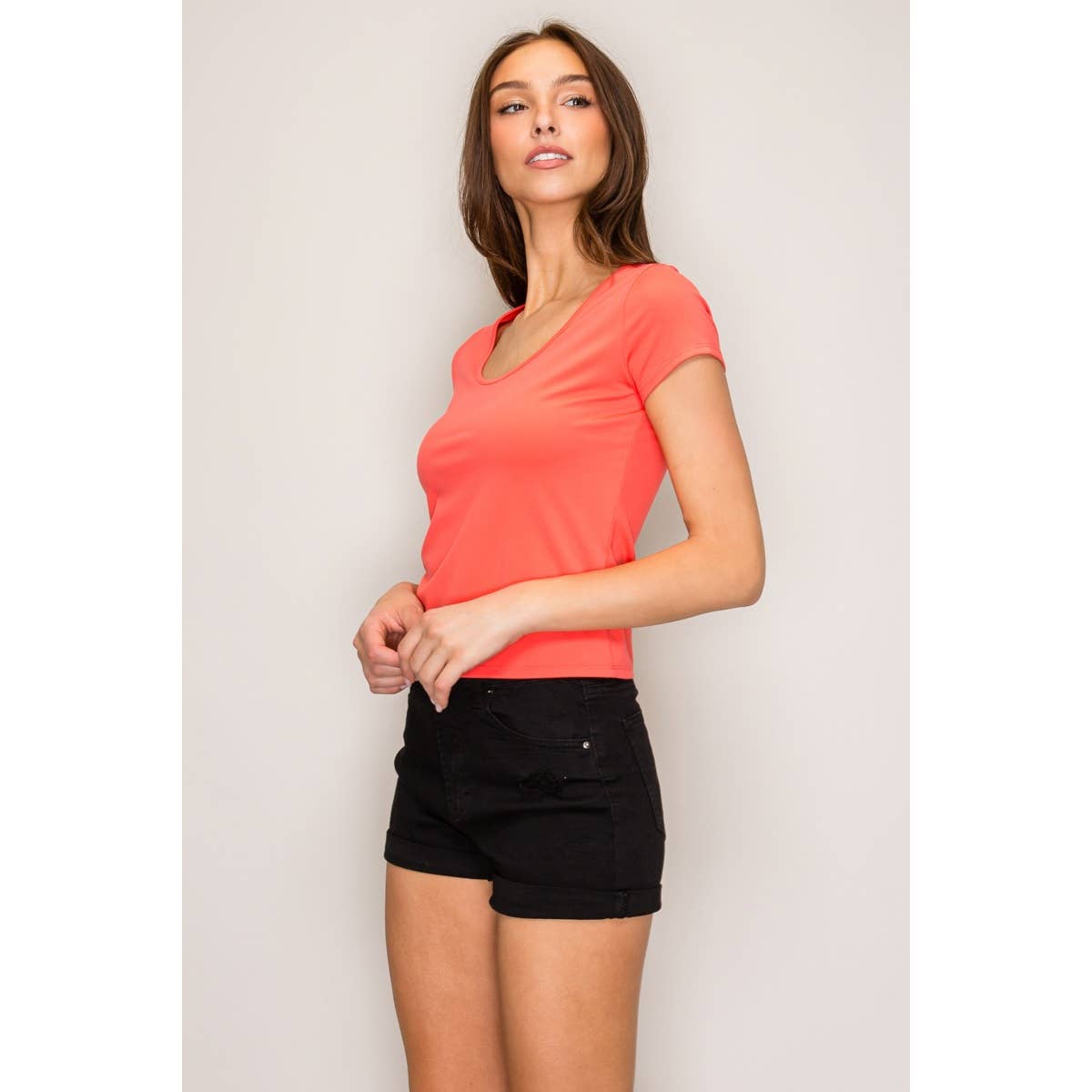 Popular 21 - Ultra Soft Scoop Neck Short Sleeve Top: Wine / S-M-L(2-2-2)