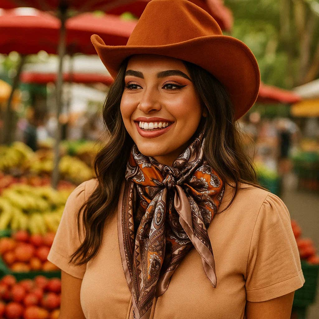 Rodeo Drive - 35X35" Orange and Tan Paisley Wild Rag / Scarf WR2142X