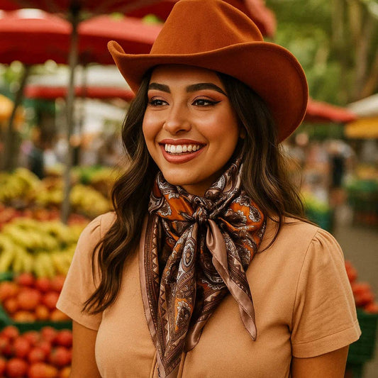 Rodeo Drive - 35X35" Orange and Tan Paisley Wild Rag / Scarf WR2142X