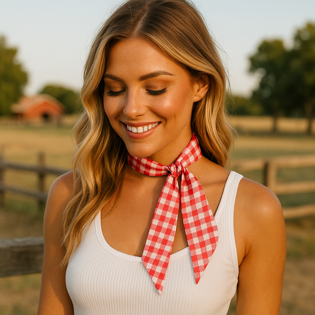 Rodeo Drive - Red and White Western Skinny Mini Wild Rag Scarf / Cowgirl Necktie #TW124