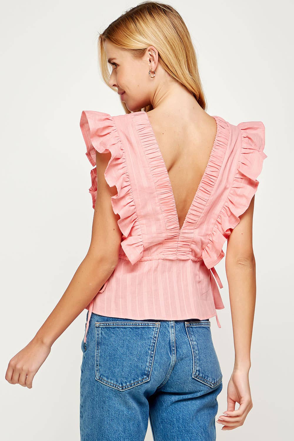 Strut & Bolt - Smocked Detail Ruffle Top: FLAMINGO PINK
