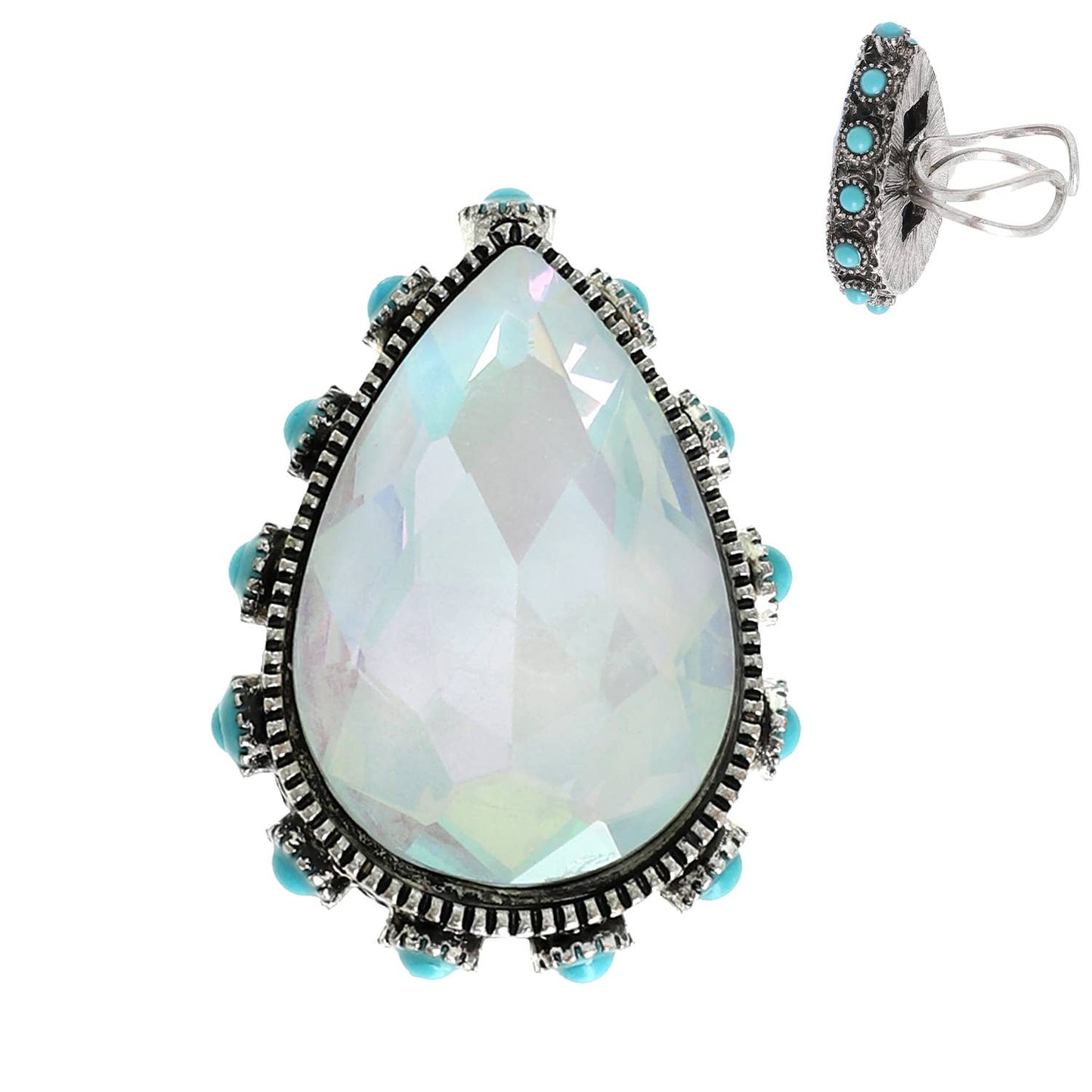 SP Sophia Collection - Western Teardrop Cut Crystal Stretch Ring: Crystal