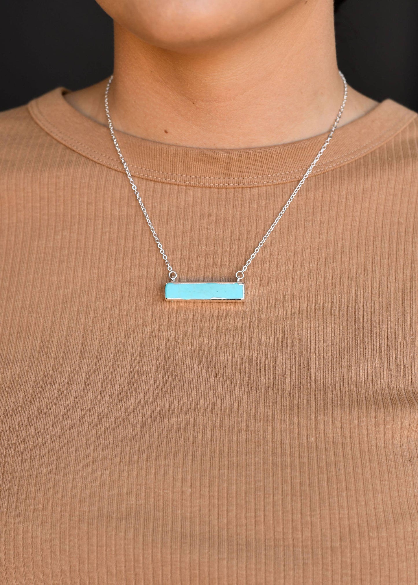 West & Co. - Dainty Silver Necklace w/Turq Bar
