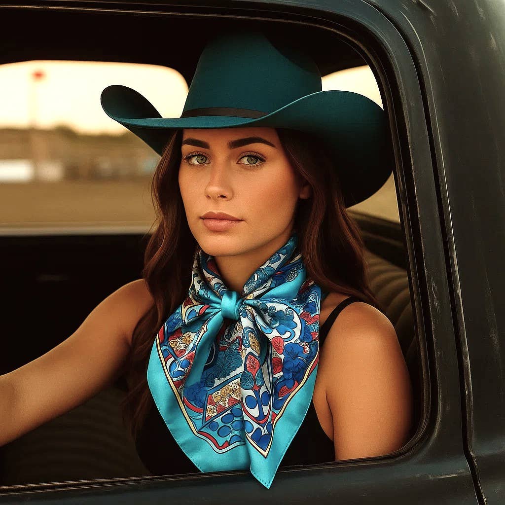 Rodeo Drive - 35X35" Blue Multi Pattern Wild Rag / Scarf WR1015