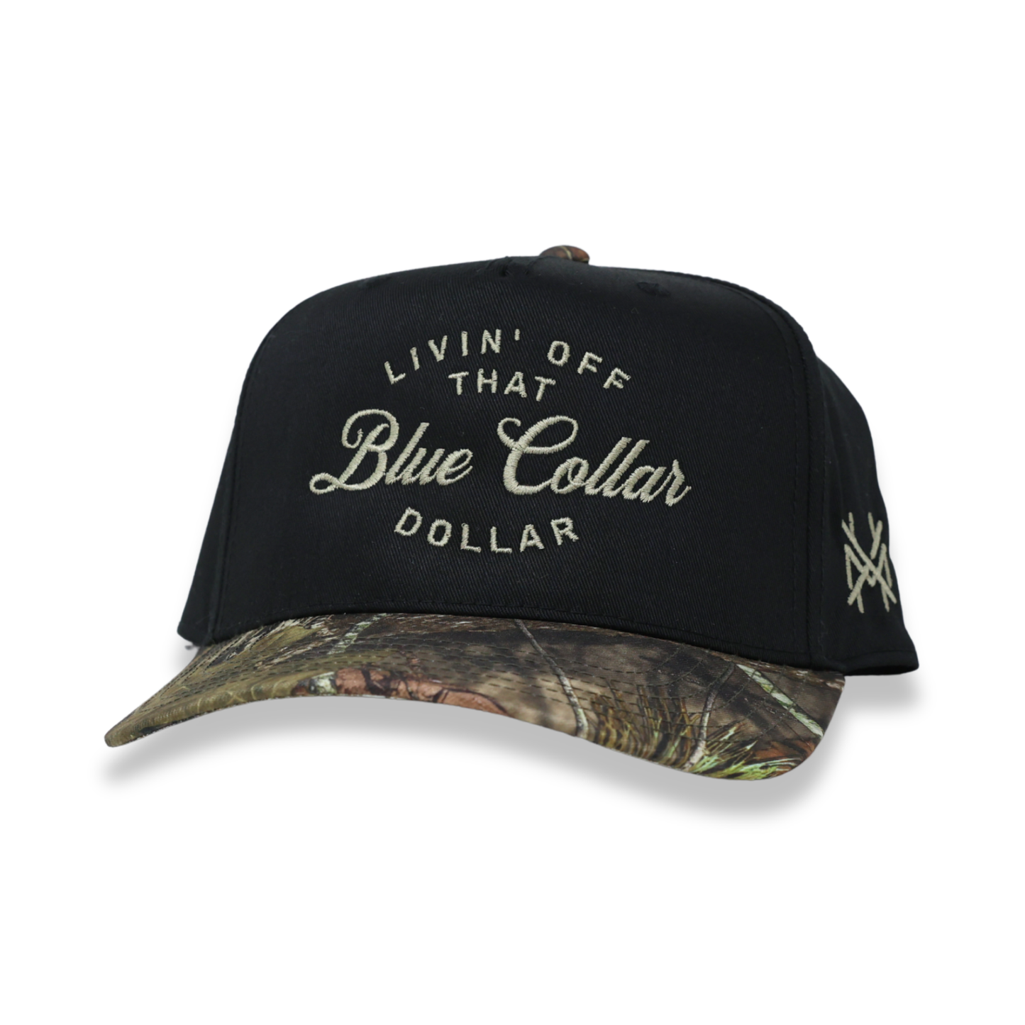 The Mad Hatter Co - Blue Collar Dollar Trucker Hat: Retro Mossy Oak Breakup Country/Black