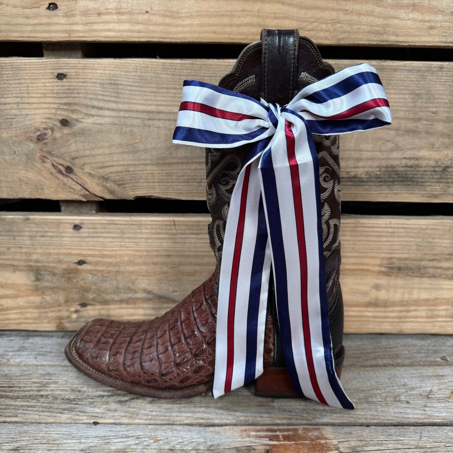 Rodeo Drive - Red, White and Blue Stripes Western Skinny Mini Wild Rag Scarf / Cowgirl Necktie #TW326