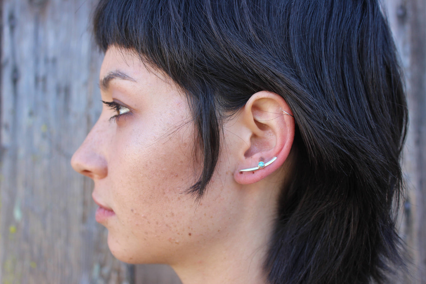 Baizaar - Sterling Silver Bar Ear Climber with Stone: Turquoise