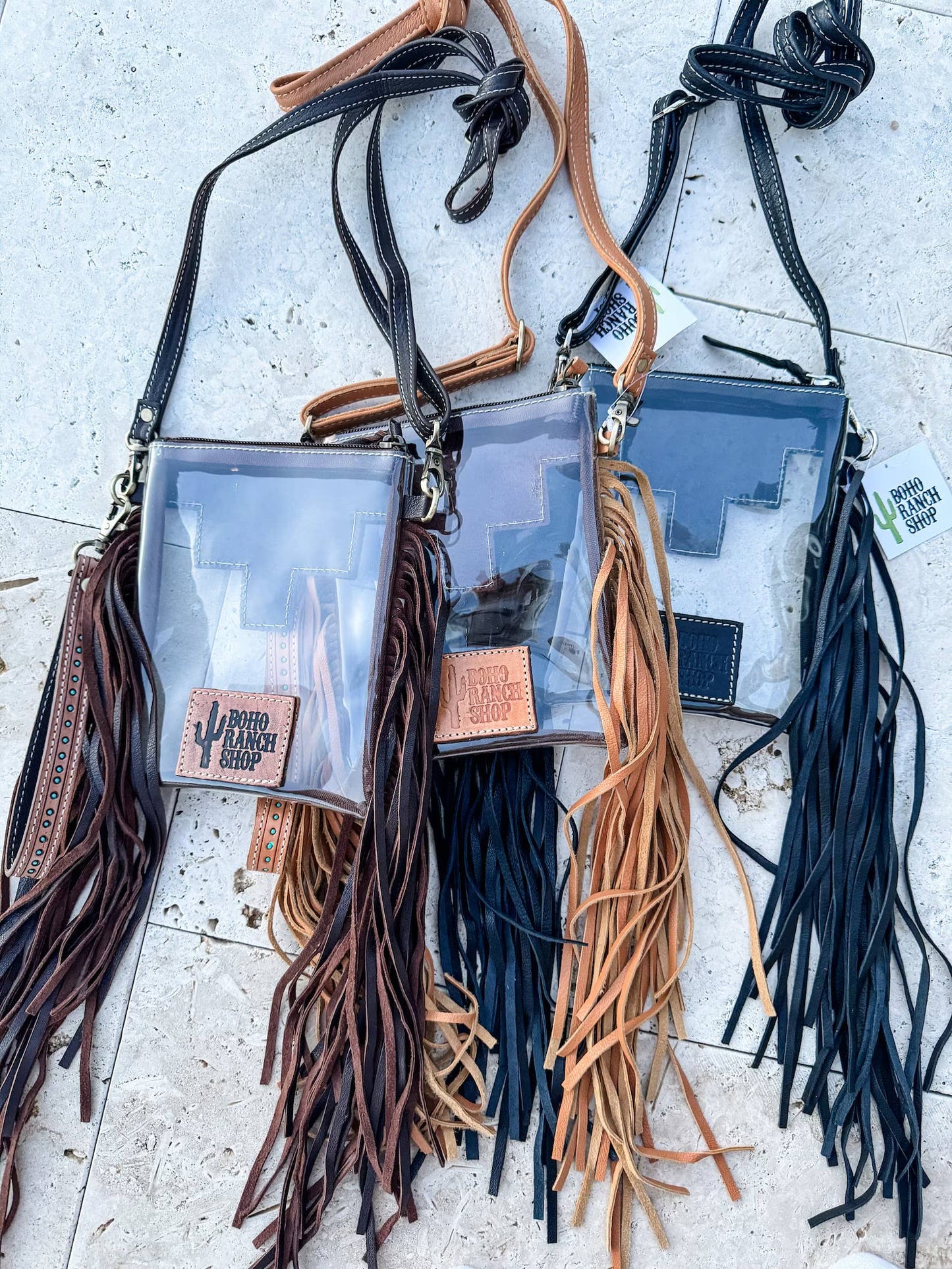 Boho Ranch Shop - SHAYNE LARGE - Hand Tooled Clear Crossbody Concert bag: Brown