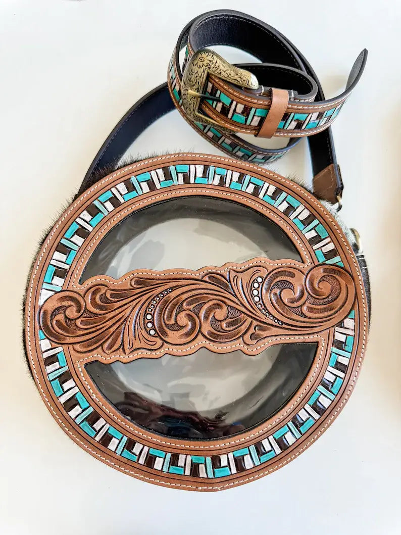 Boho Ranch Shop - JANIE CLEAR ROUND crossbody | hand tooled western festival: TAN