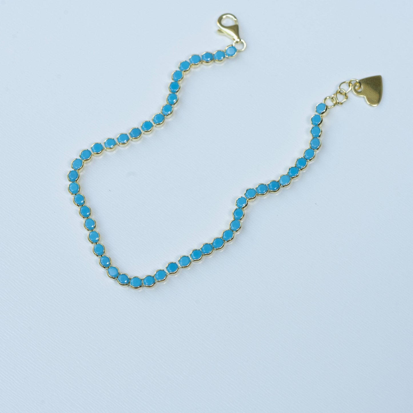 Sami Jewels - 3mm Turquoise Tennis Bracelet: 8" + 0.5" Ext / Gold