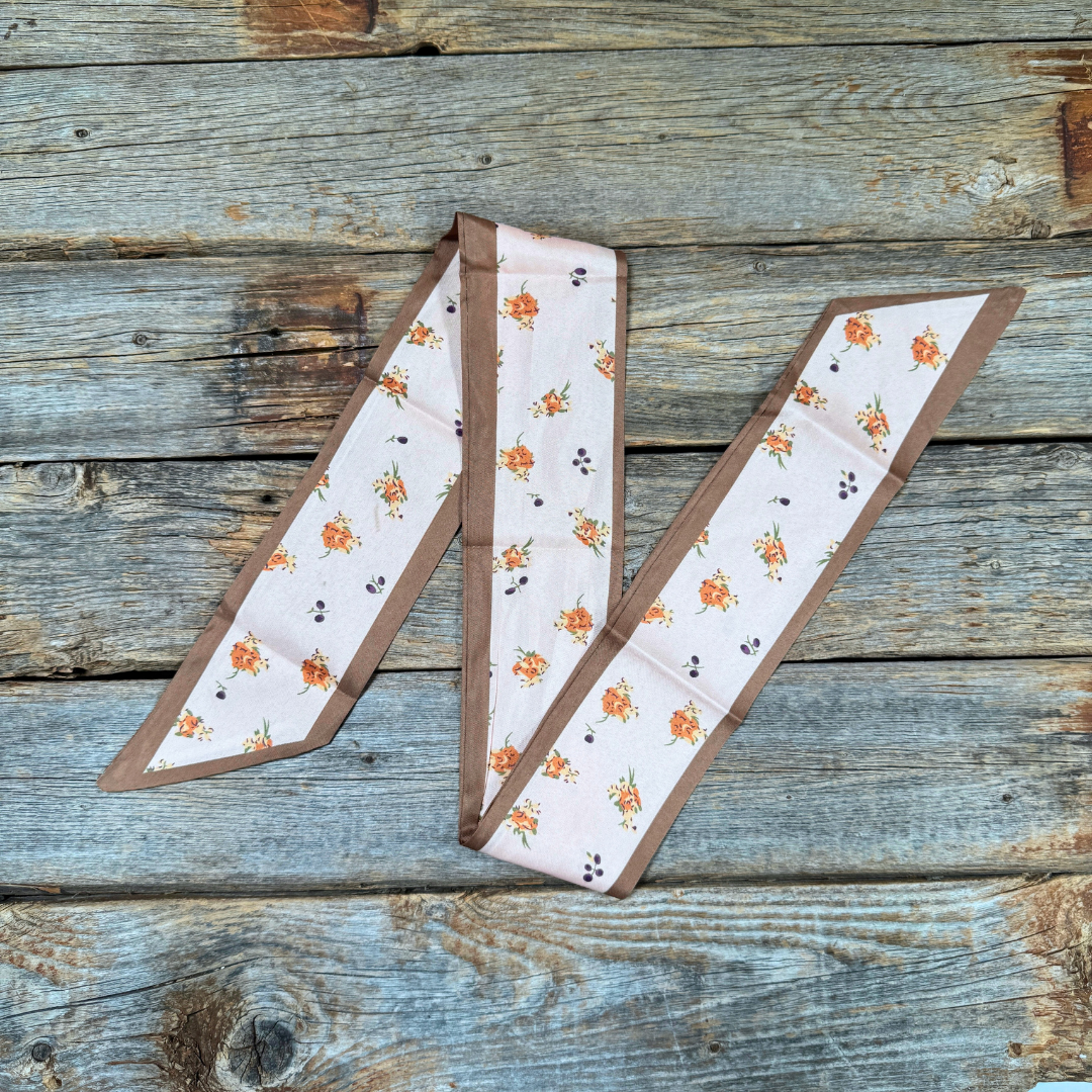 Rodeo Drive - Pink and Tan Western Skinny Mini Wild Rag Scarf / Cowgirl Necktie #TW136